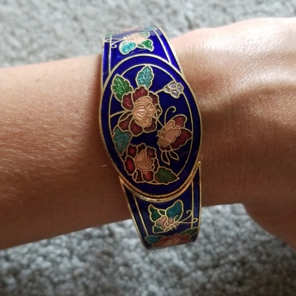 Vintage Cloisonné rose and butterfly bracelet - Picture 6 of 7